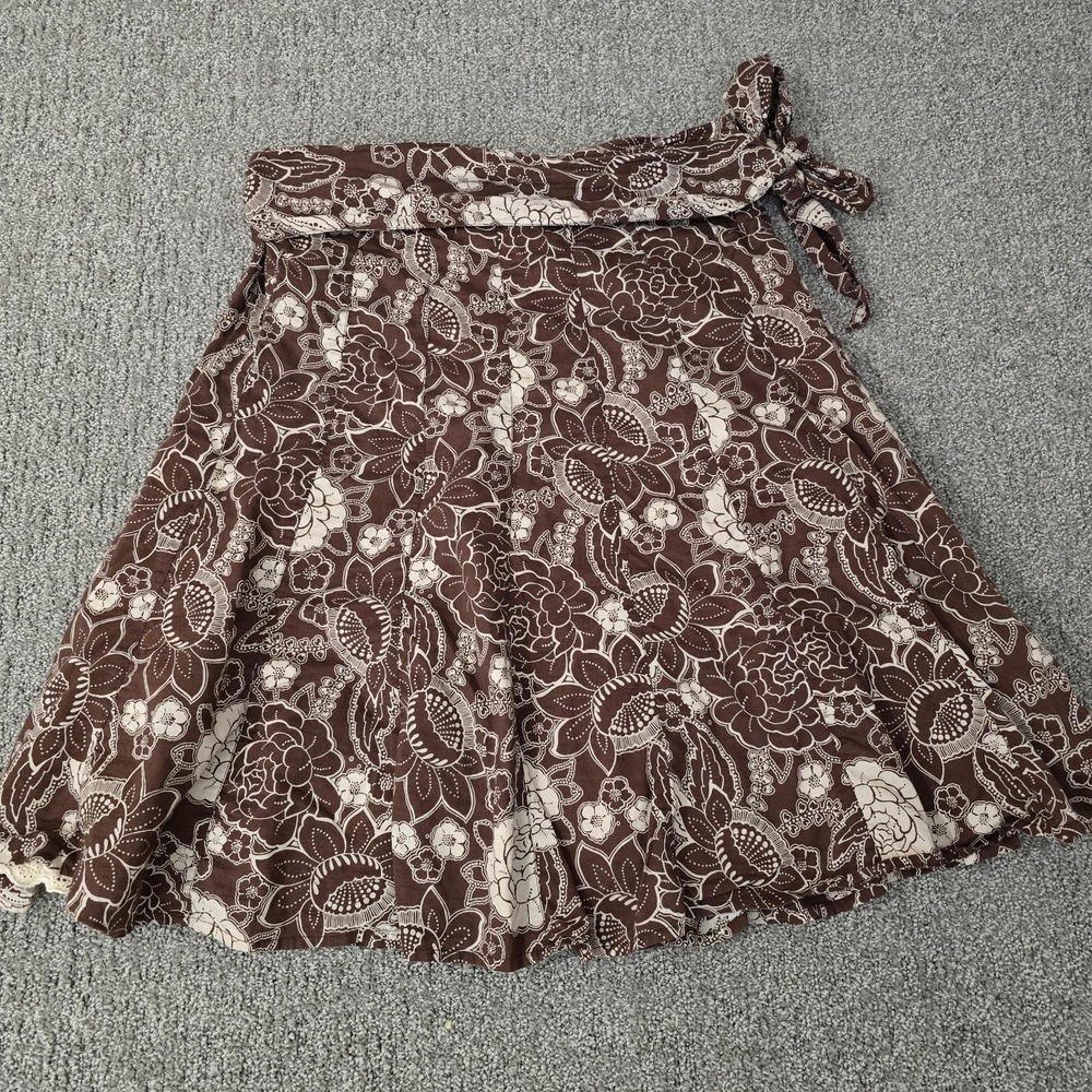 Anthropologie Odille Skirt Womens 6 Brown Floral Cotton‎ A-Line Midi Boho Y2K